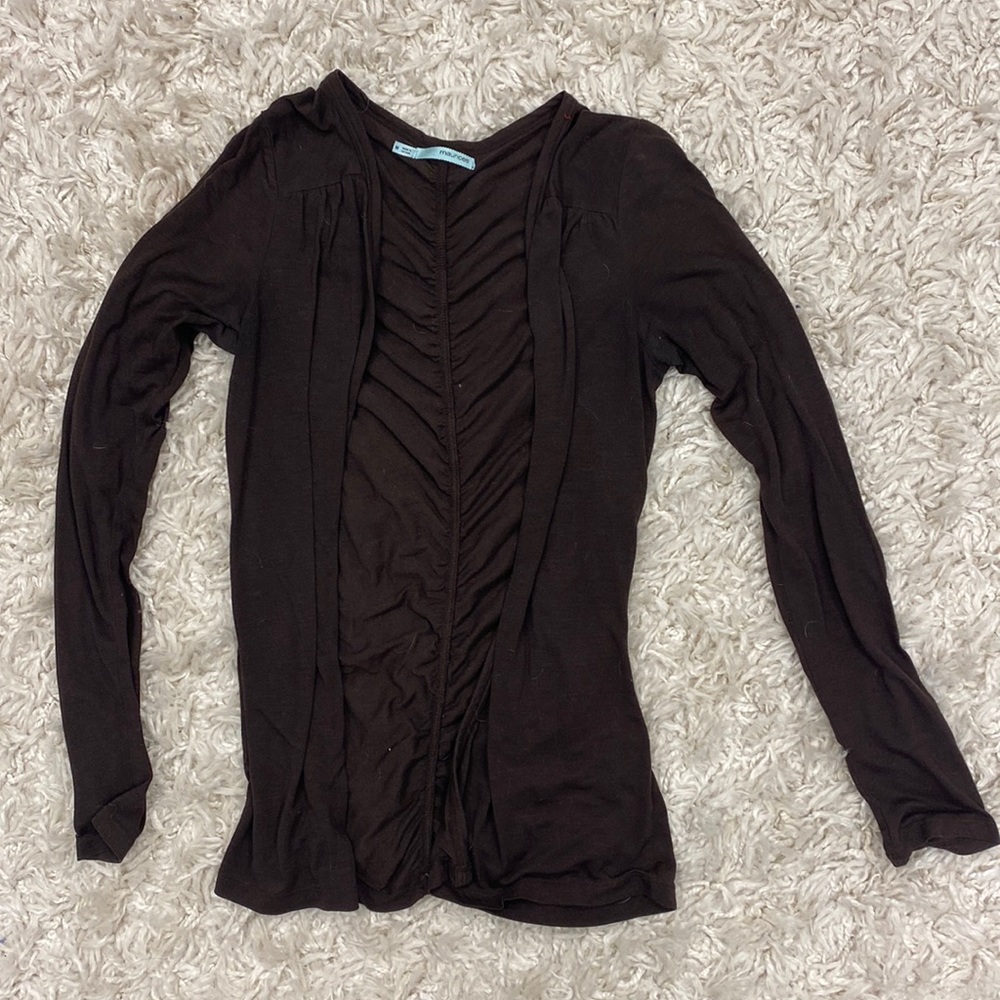 Brown open-front lightweight cardigan